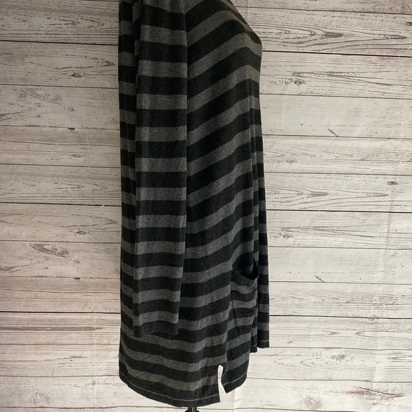 Eileen Fisher Striped Black and Gray Long Sleeve Pockets Women's Tunic Dress L - Picture 2 of 9